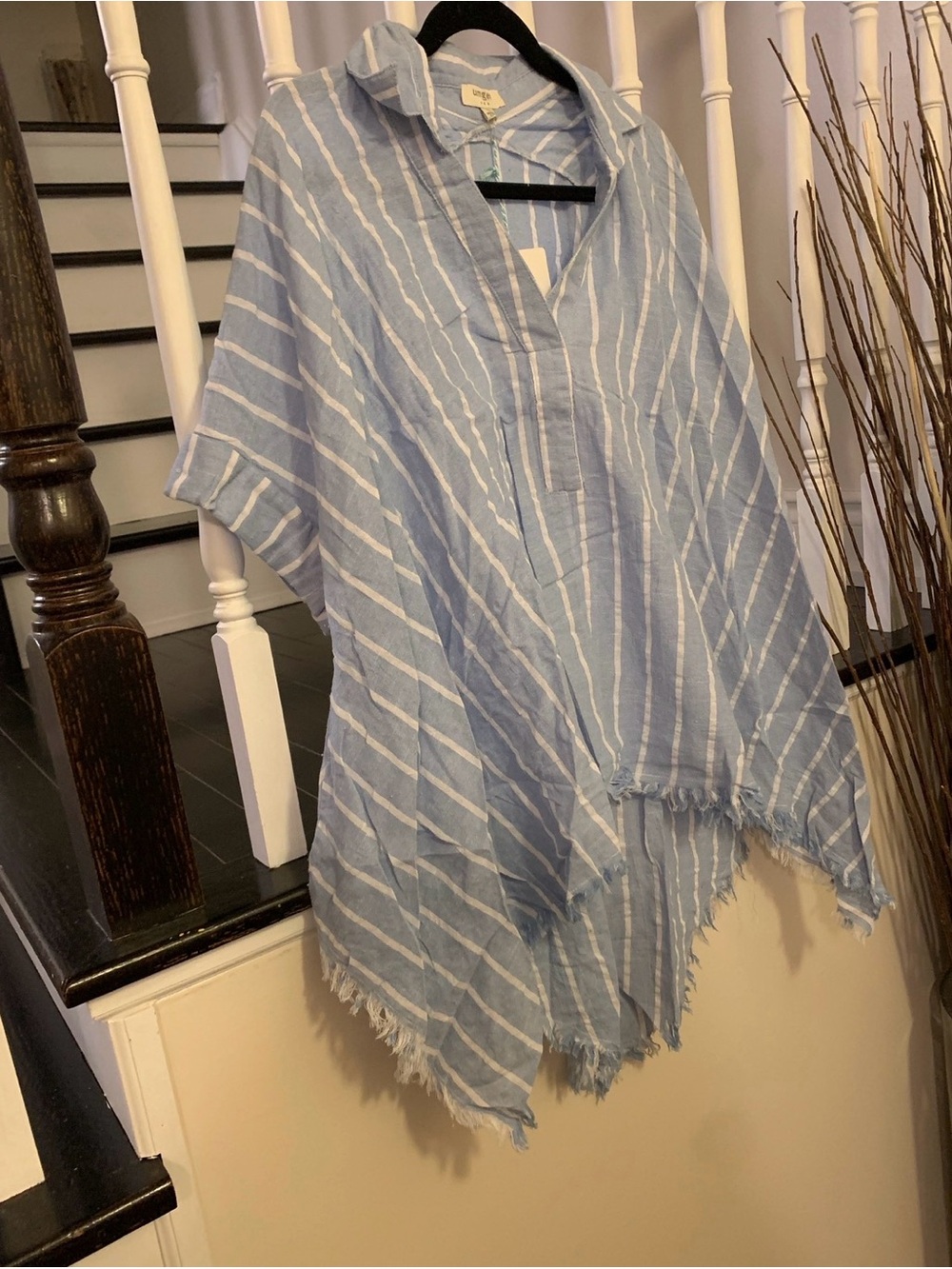 Umgee Light Blue and White Striped Tunic Top